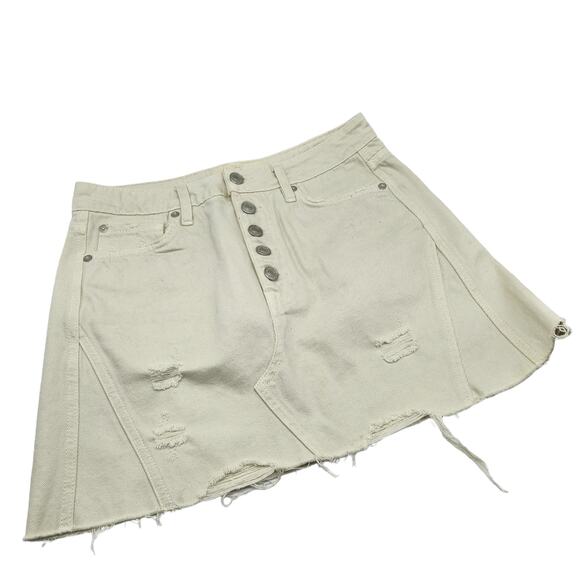 We the Free Distressed Denim Mini Skirt Cream Size 27 Size 4 - Picture 4 of 6